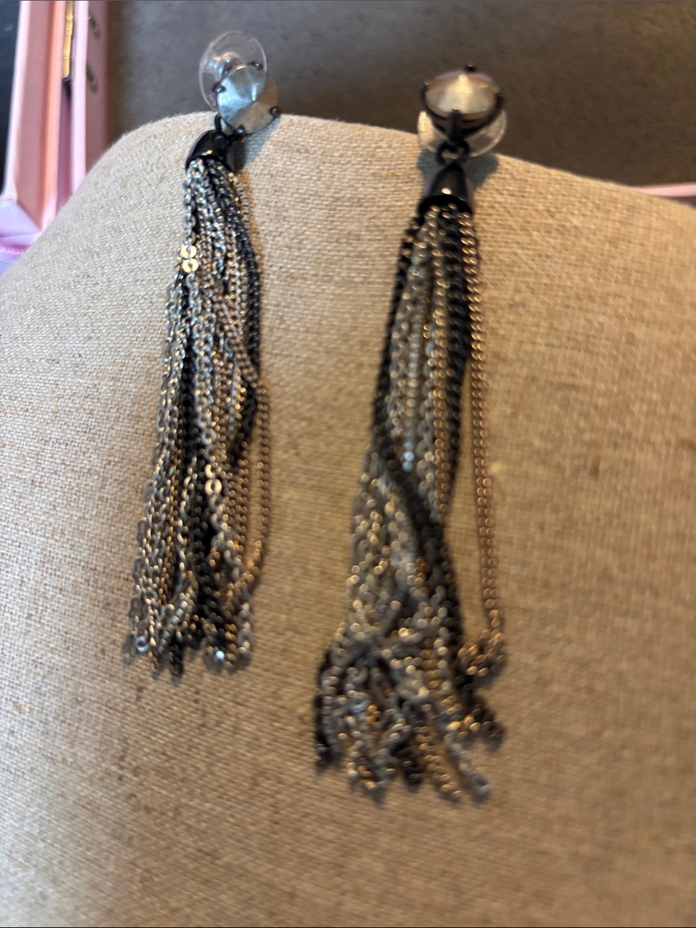 Stella & Dot Black and Silver Multi-Chain Tassel Earrings